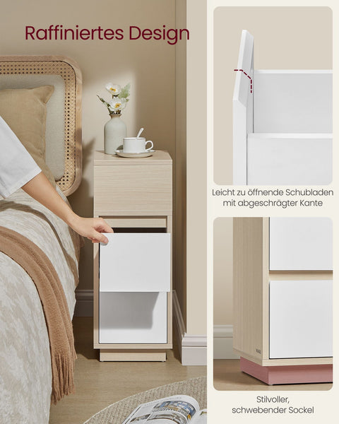 Rootz Modern Bedside Tables - Nightstands - Storage Cabinets - Wood Chipboard - MDF - 30cm x 25cm x 65cm - 19.2kg - 45.4kg Table Top Capacity