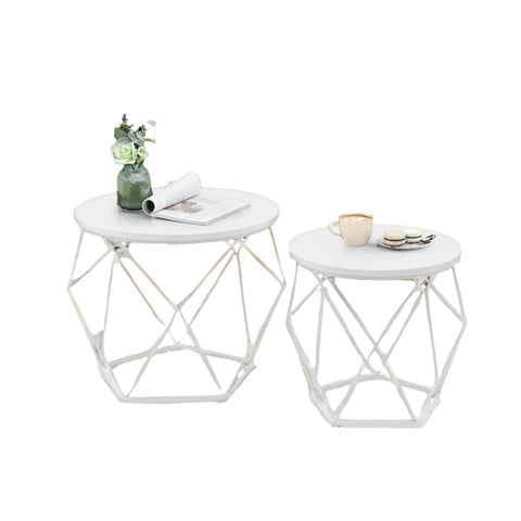 Rootz Coffee Table 2 Set - Nesting Tables - Removable Table Top - Space-Saving Design - 50cm x 40cm & 40cm x 36cm - Snow White Cloud White