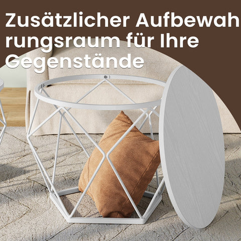 Rootz Coffee Table 2 Set - Nesting Tables - Removable Table Top - Space-Saving Design - 50cm x 40cm & 40cm x 36cm - Snow White Cloud White