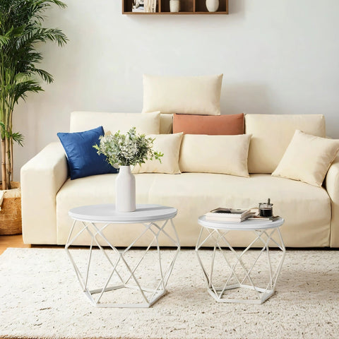 Rootz Coffee Table 2 Set - Nesting Tables - Removable Table Top - Space-Saving Design - 50cm x 40cm & 40cm x 36cm - Snow White Cloud White