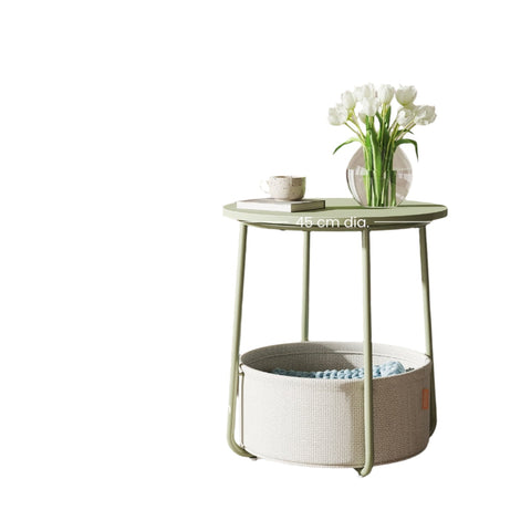 Rootz Round Coffee Table - Small Table - Side Table - Versatile Design - 45cm D x 50cm H, Fabric Basket: 39.6cm D x 18.2cm H