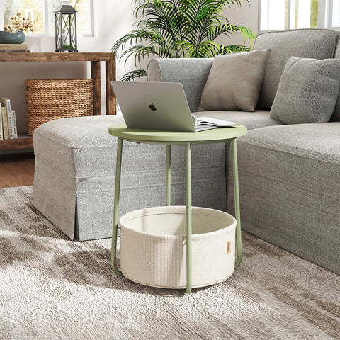 Rootz Round Coffee Table - Small Table - Side Table - Versatile Design - 45cm D x 50cm H, Fabric Basket: 39.6cm D x 18.2cm H