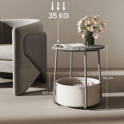 Rootz Small Round Coffee Table - Side Table - Wooden Chipboard - Portable Design - 45cm x 50cm