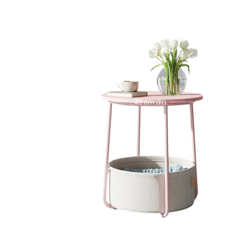 Rootz Round Coffee Table - Small Table - Side Table - Space-Saving Design - 45cm x 50cm - Pink, Brown