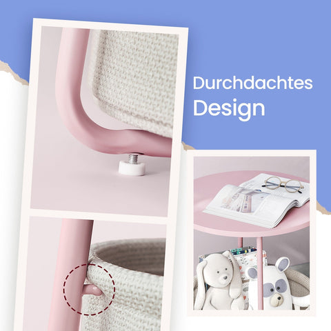 Rootz Round Coffee Table - Small Table - Side Table - Space-Saving Design - 45cm x 50cm - Pink, Brown