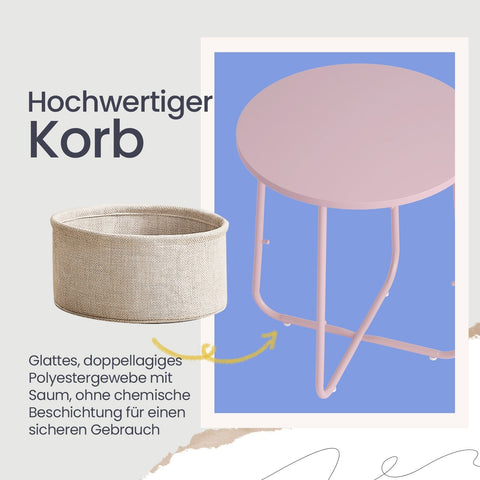 Rootz Round Coffee Table - Small Table - Side Table - Space-Saving Design - 45cm x 50cm - Pink, Brown