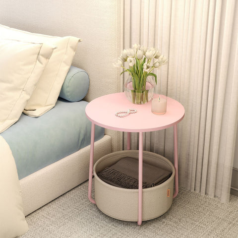 Rootz Round Coffee Table - Small Table - Side Table - Space-Saving Design - 45cm x 50cm - Pink, Brown