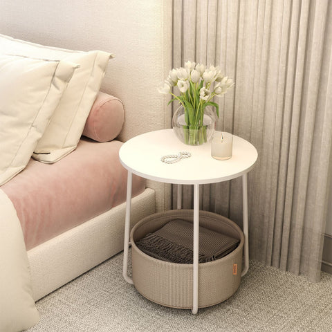 Rootz Round Side Table - Small Coffee Table - Compact Table - Easy Storage - 45cm D x 50cm H