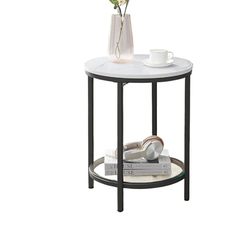 Rootz Side Table - Accent Table - End Table - Features Black Frame, White Marble Look, Steel & Glass - 45cm x 55cm