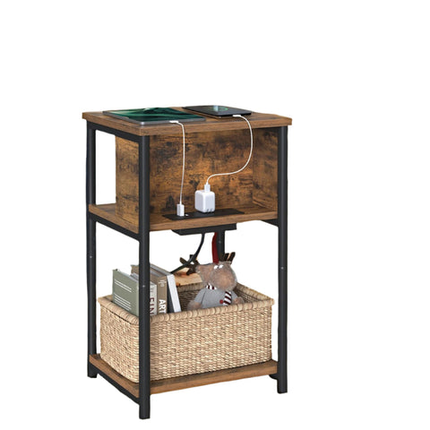 Rootz Small Side Table - Bedside Table - Narrow Nightstand - Includes Socket Strip - 30cm x 34cm x 58cm