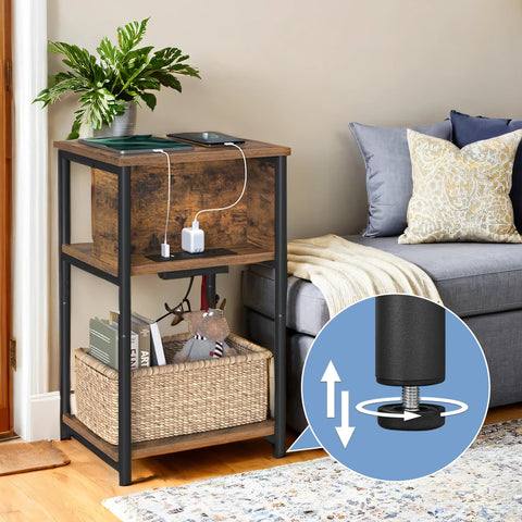 Rootz Small Side Table - Bedside Table - Narrow Nightstand - Includes Socket Strip - 30cm x 34cm x 58cm