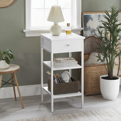 Rootz Bedside Table - Side Table - Drawer with Open Compartments - Space-saving Design - 35.1cm x 35.1cm x 70.1cm
