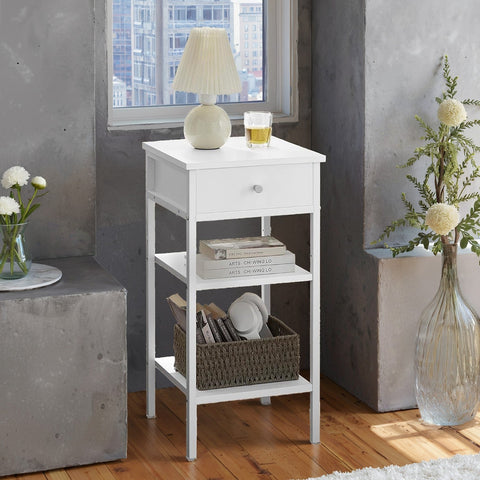 Rootz Bedside Table - Side Table - Drawer with Open Compartments - Space-saving Design - 35.1cm x 35.1cm x 70.1cm
