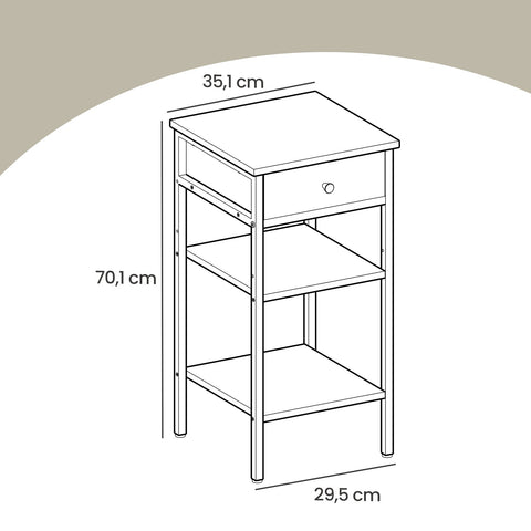 Rootz Bedside Table - Side Table - Drawer with Open Compartments - Space-saving Design - 35.1cm x 35.1cm x 70.1cm