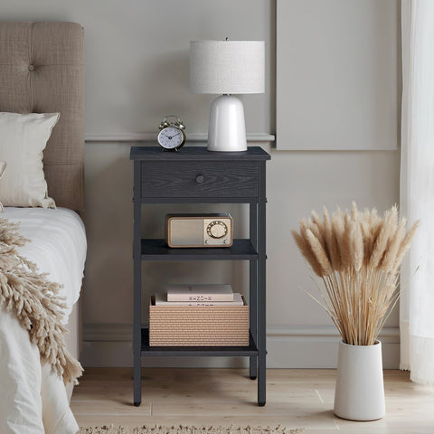 Rootz Bedside Table - Side Table - Drawer & Compartments - Space-Saving Design - 35.1cm x 35.1cm x 70.1cm
