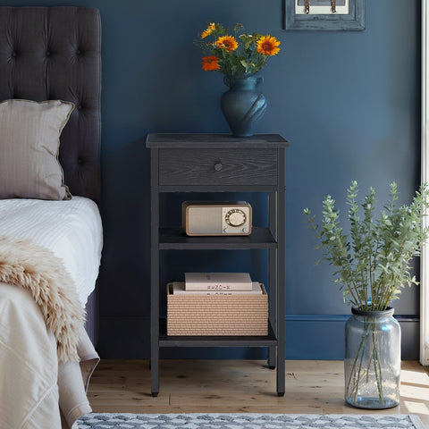 Rootz Bedside Table - Side Table - Drawer & Compartments - Space-Saving Design - 35.1cm x 35.1cm x 70.1cm