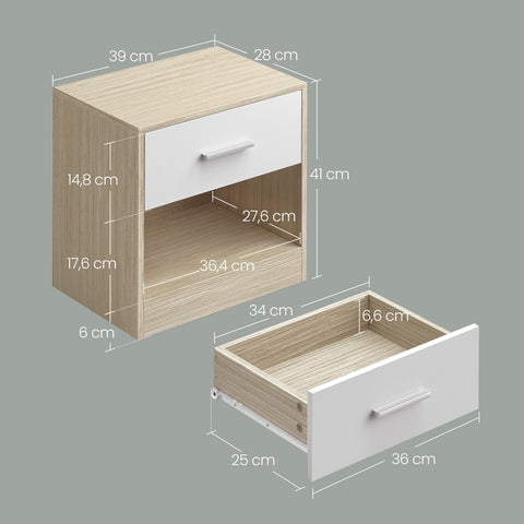 Rootz Bedside Table - Side Table - Nightstand - With Drawer - Stylish Storage Solution - 28 x 39 x 41 cm