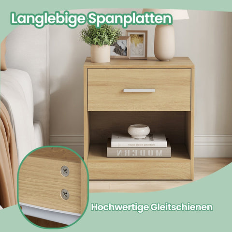 Rootz Bedside Table with Drawer - Side Table - Nightstand - Space-Saving Storage - 28.1 x 39.1 x 41.1cm