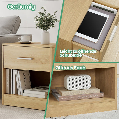 Rootz Bedside Table with Drawer - Side Table - Nightstand - Space-Saving Storage - 28.1 x 39.1 x 41.1cm