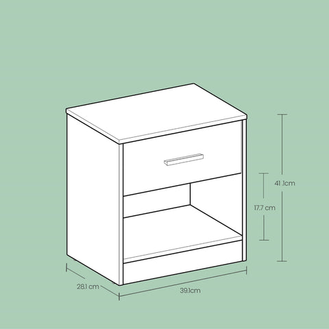 Rootz Bedside Table with Drawer - Side Table - Nightstand - Space-Saving Storage - 28.1 x 39.1 x 41.1cm