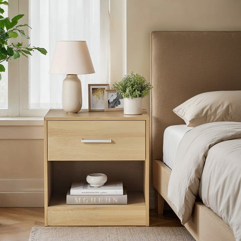 Rootz Bedside Table with Drawer - Side Table - Nightstand - Space-Saving Storage - 28.1 x 39.1 x 41.1cm