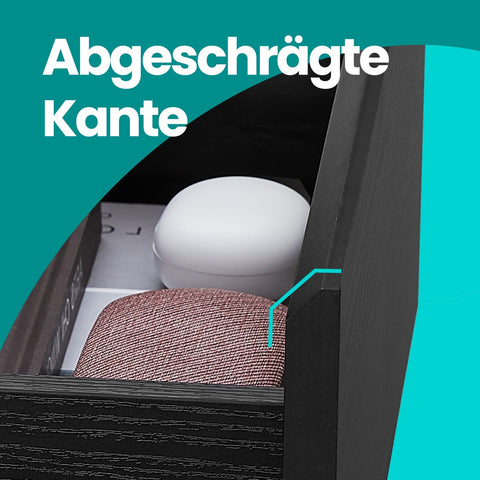 Rootz Side Table 3 Drawers - Nightstand - Bedside Table - Modern Design - Ebony Black - 35cm x 40cm x 59cm