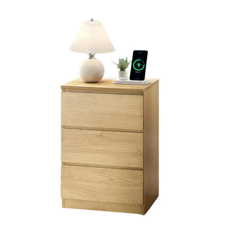 Rootz Modern Bedside Table - Nightstand - Wooden Chipboard - 3 Drawers - Space-Saving - 35cm x 40cm x 59cm