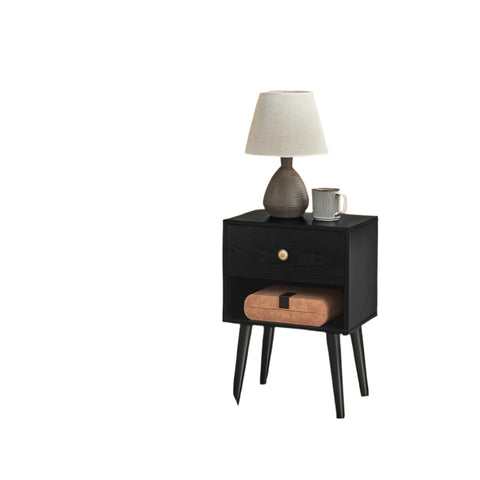 Rootz Bedside Table - Side Table - Nightstand - With Drawer & Open Shelf - Wooden Legs - 28 x 39 x 55 cm