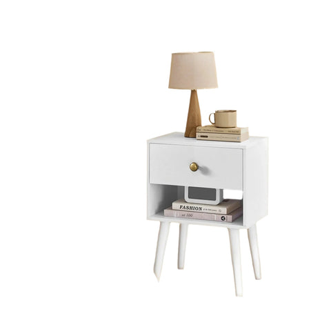 Rootz Bedside Table - Side Table - Nightstand with Drawer - Wooden Legs - Space-Saving - 28 x 39 x 55 cm