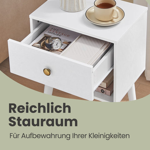 Rootz Bedside Table - Side Table - Nightstand with Drawer - Wooden Legs - Space-Saving - 28 x 39 x 55 cm