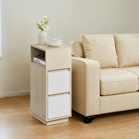 Rootz Bedside Table - Narrow Side Table - 2 Drawer Nightstand - Space-Saving Design - 30.1cm x 25.1cm x 65.1cm