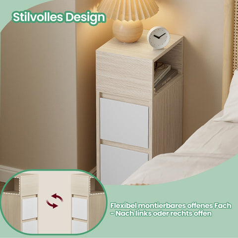 Rootz Bedside Table - Narrow Side Table - 2 Drawer Nightstand - Space-Saving Design - 30.1cm x 25.1cm x 65.1cm