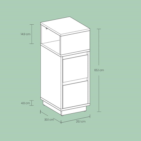 Rootz Bedside Table - Narrow Side Table - 2 Drawer Nightstand - Space-Saving Design - 30.1cm x 25.1cm x 65.1cm