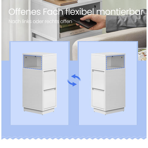 Rootz Bedside Table Narrow - Side Table - Nightstand - Dual Storage - White - 30cm x 25cm x 65cm