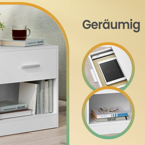 Rootz 2 Set Bedside Table - Side Table - Nightstand - Space-Saving Design - 28.1cm x 39.1cm x 41.1cm