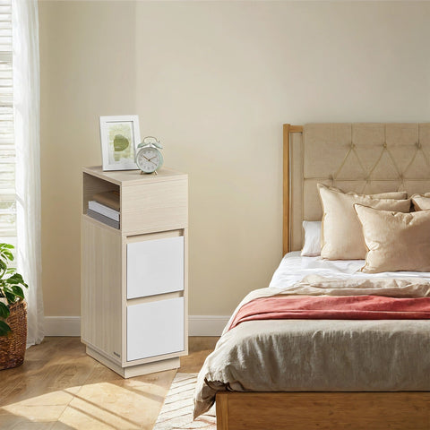 Rootz 2 Piece Set Bedside Tables - Narrow Side Tables - Nightstands with Drawers - Space-Saving Design - 30cm x 25cm x 65cm