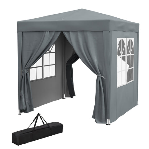 Rootz Garden Pavilion Folding Tent - Barnum - Pop-up - Easy Setup - 2m x 2m x 2.4m - 4 Removable Side Walls – Transport Bag Included - Grey