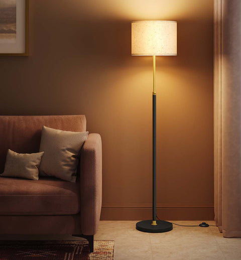 Rootz Gold Black Floor Lamp - Tall Standing Light - Adjustable Height - Elegant Home Decor - Steel & Linenimity - 30x30x140-170cm