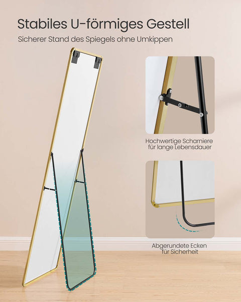 Rootz Full Body Mirror - Rectangular Mirror - Tall Mirror - Hard Glass & Aluminum - 160cm x 50cm - Elegant  Gold Finish