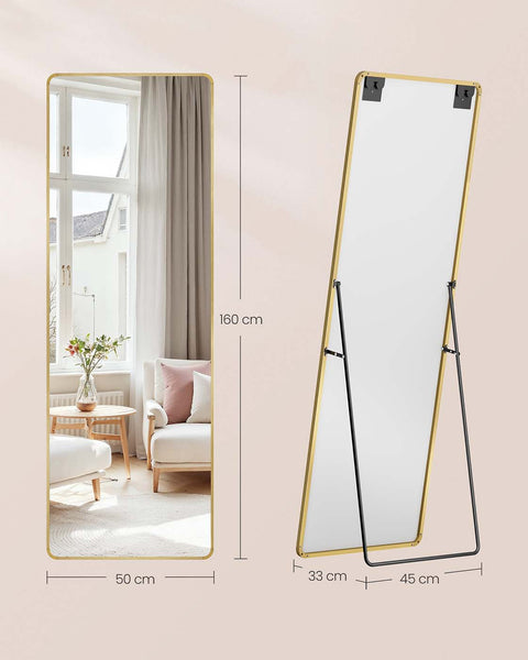 Rootz Full Body Mirror - Rectangular Mirror - Tall Mirror - Hard Glass & Aluminum - 160cm x 50cm - Elegant  Gold Finish