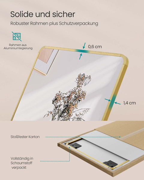 Rootz Full Body Mirror - Rectangular Mirror - Tall Mirror - Hard Glass & Aluminum - 160cm x 50cm - Elegant  Gold Finish