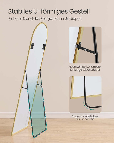 Rootz Full Body Mirror - Full-Length Mirror - Tall Mirror - Enhances Space - 160cm x 50cm -  Gold - Hard Glass & Aluminum Alloy
