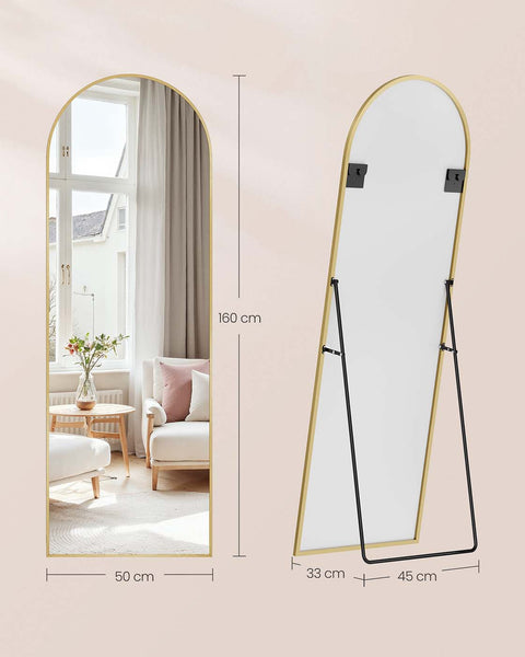 Rootz Full Body Mirror - Full-Length Mirror - Tall Mirror - Enhances Space - 160cm x 50cm -  Gold - Hard Glass & Aluminum Alloy