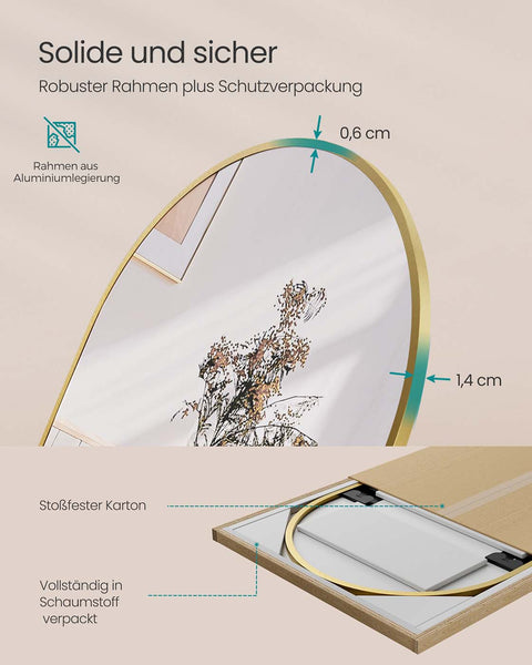 Rootz Full Body Mirror - Full-Length Mirror - Tall Mirror - Enhances Space - 160cm x 50cm -  Gold - Hard Glass & Aluminum Alloy
