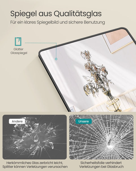 Rootz Full-Length Mirror - Body Mirror - Rectangular Ink Black - Tempered Glass - 120 x 40cm