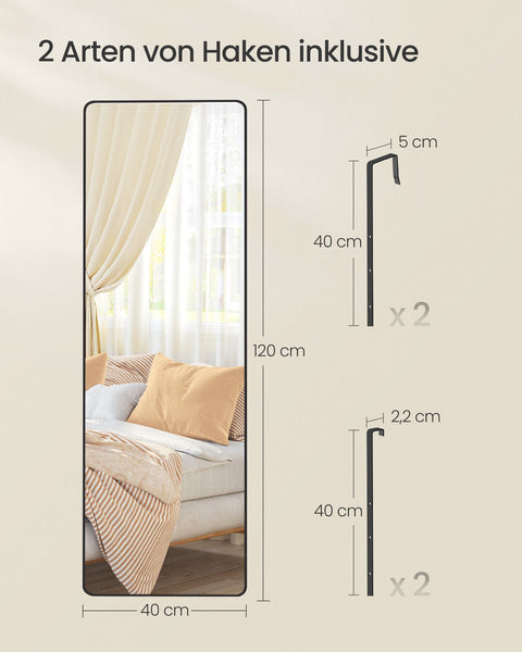 Rootz Full-Length Mirror - Body Mirror - Rectangular Ink Black - Tempered Glass - 120 x 40cm