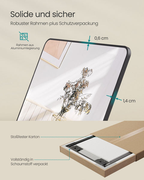 Rootz Full-Length Mirror - Body Mirror - Rectangular Ink Black - Tempered Glass - 120 x 40cm