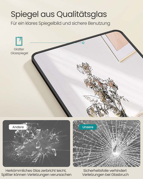 Rootz Full Body Mirror - Rectangular Mirror - Large Wall Mirror - Hard Glass & Aluminum - 150cm x 40cm  Black