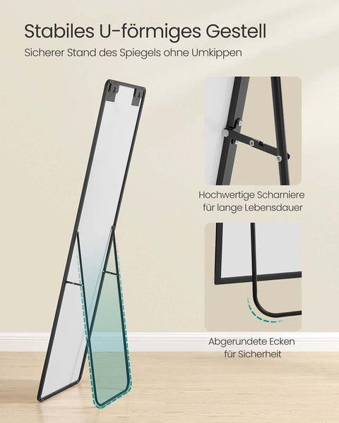 Rootz Full Body Mirror - Rectangular Mirror - Large Wall Mirror - Hard Glass & Aluminum - 150cm x 40cm  Black