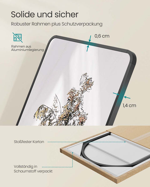 Rootz Full Body Mirror - Rectangular Mirror - Large Wall Mirror - Hard Glass & Aluminum - 150cm x 40cm  Black